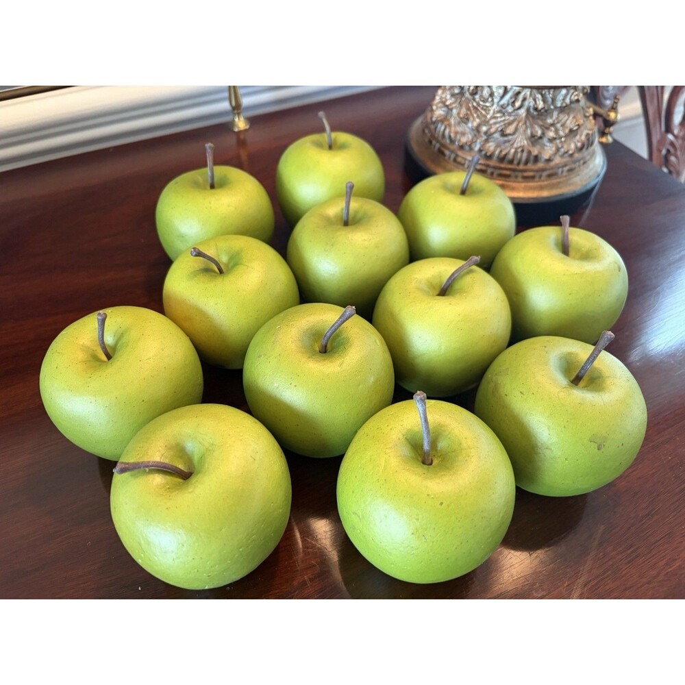 Artificial Decorative Faux Fruit Green Apples Lot Of 12 Granny Smiths Life Size